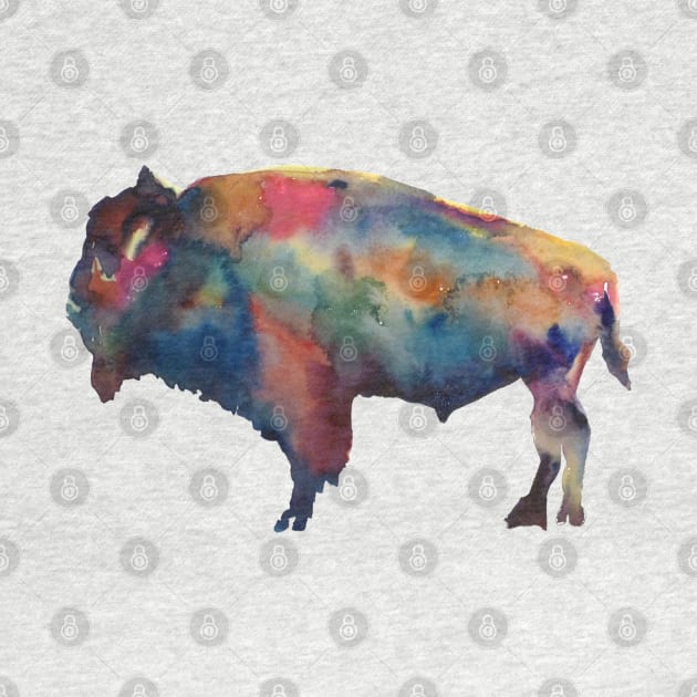 Buffalo Bison Colorful Cowboy Watercolor Art by CunninghamWatercolors